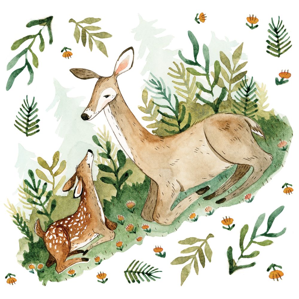 RoomMates by York RMK5166GM Mama and Baby Woodland Deer Peel & Stick Giant Wall Decals in Brown / Green / Orange / Black