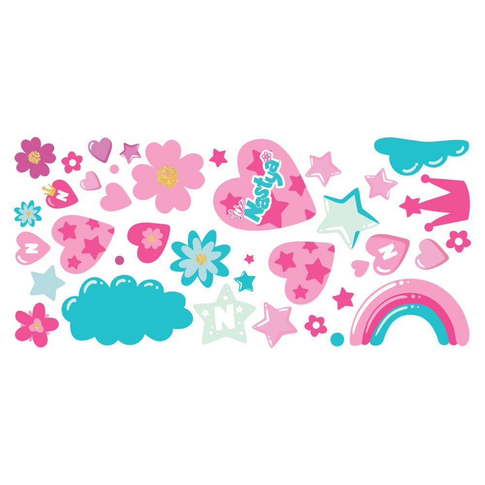RoomMates by York RMK5178GM RoomMates Like Nastya Hearts And Stars Giant Peel & Stick Wall Decals in Pink, Teal, Purple