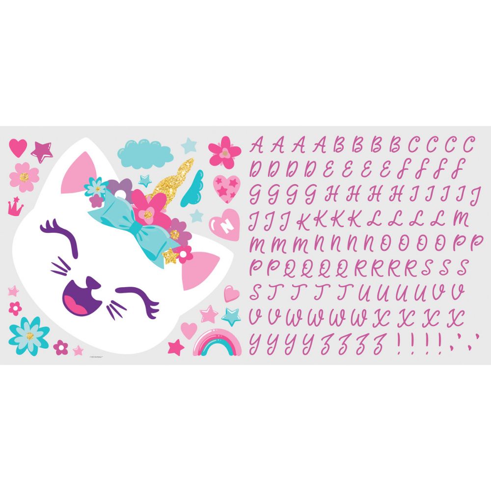 RoomMates by York RMK5179GM RoomMates Like Nastya Unicorn Cat Giant Peel & Stick Wall Decals W/alphabet in Pink, Purple, Teal