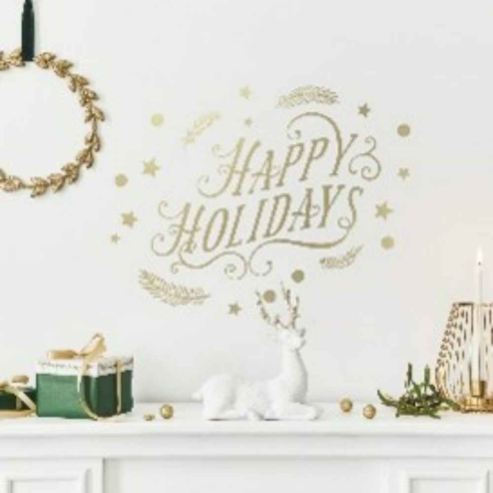 RoomMates by York RMK5180SCS RoomMates Happy Holidays  Peel And Stick Wall Decals With Metallic Ink