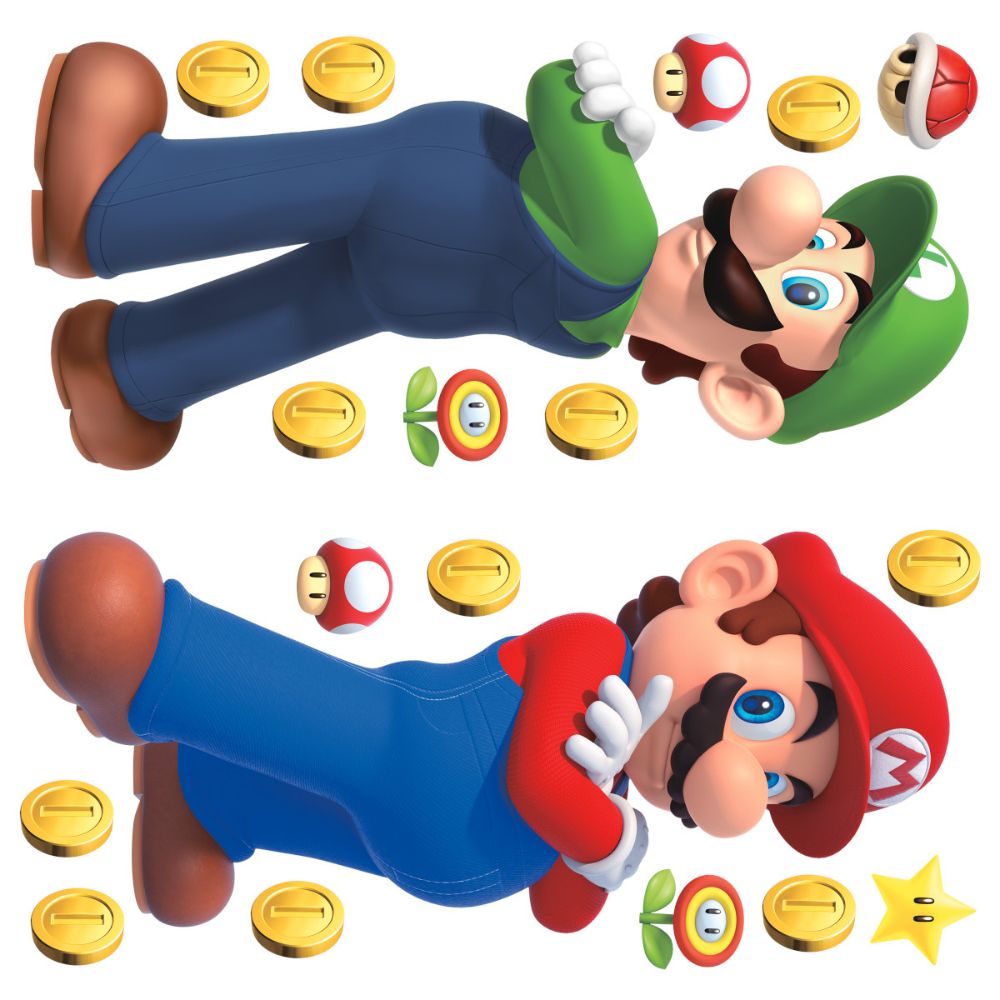 RoomMates by York RMK5223GM RoomMates Super Mario Luigi And Mario Giant Peel & Stick Wall Decals in Red, Green, Yellow