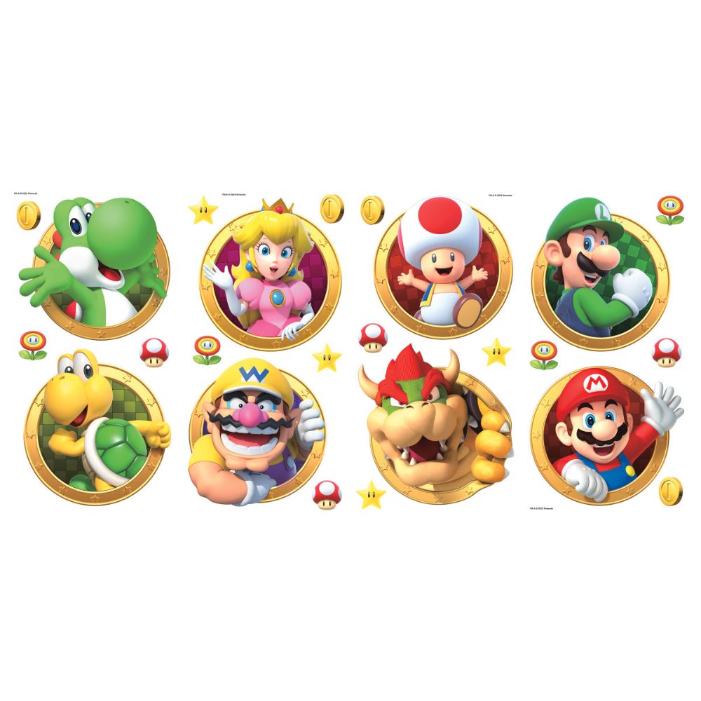 RoomMates by York RMK5224SCS RoomMates Super Mario Character Peel & Stick Wall Decals in Yellow, Green, Red