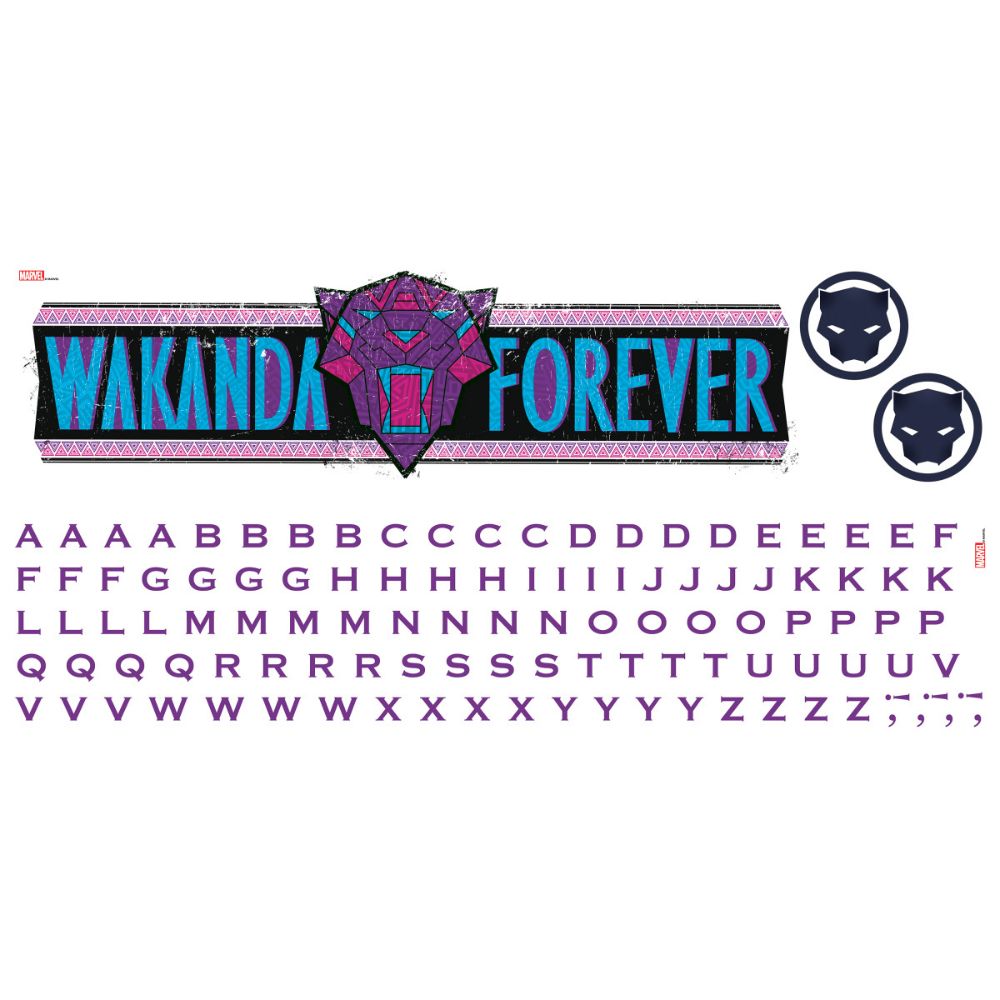 RoomMates by York RMK5281SCS RoomMates Wakanda Forever Peel & Stick Wall Decals W/ Alphabet in Purple, Pink, Black