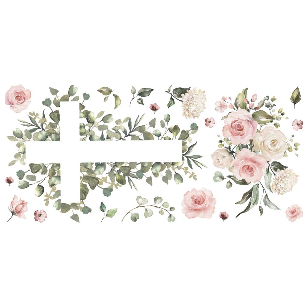 RoomMates by York RMK5282GM RoomMates Watercolor Floral Cross Giant Peel & Stick Wall Decals in Pink, Green, White