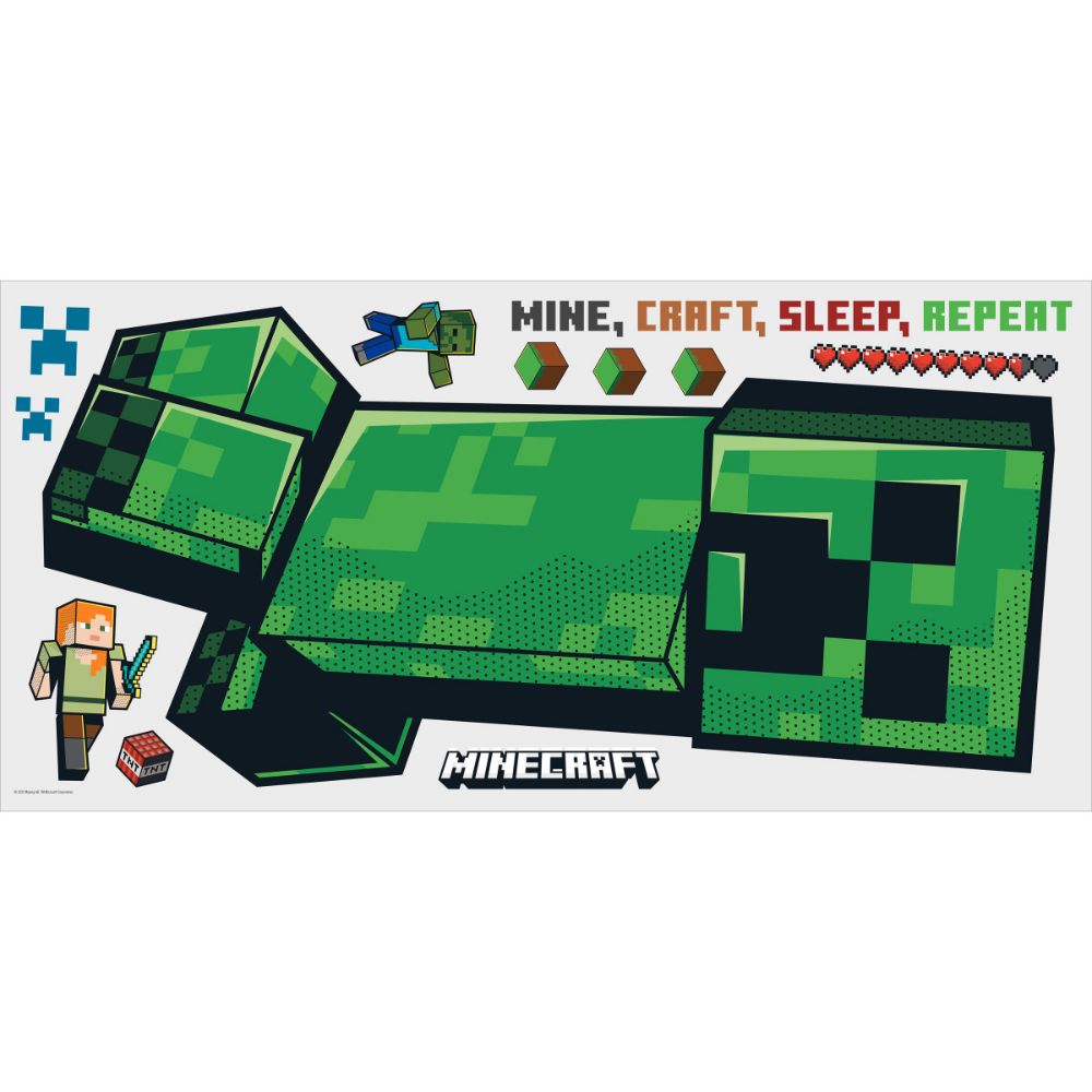RoomMates by York RMK5360GM RoomMates Minecraft Creeper Giant Peel & Stick Wall Decals in Green, Black, Brown, Red, Orange