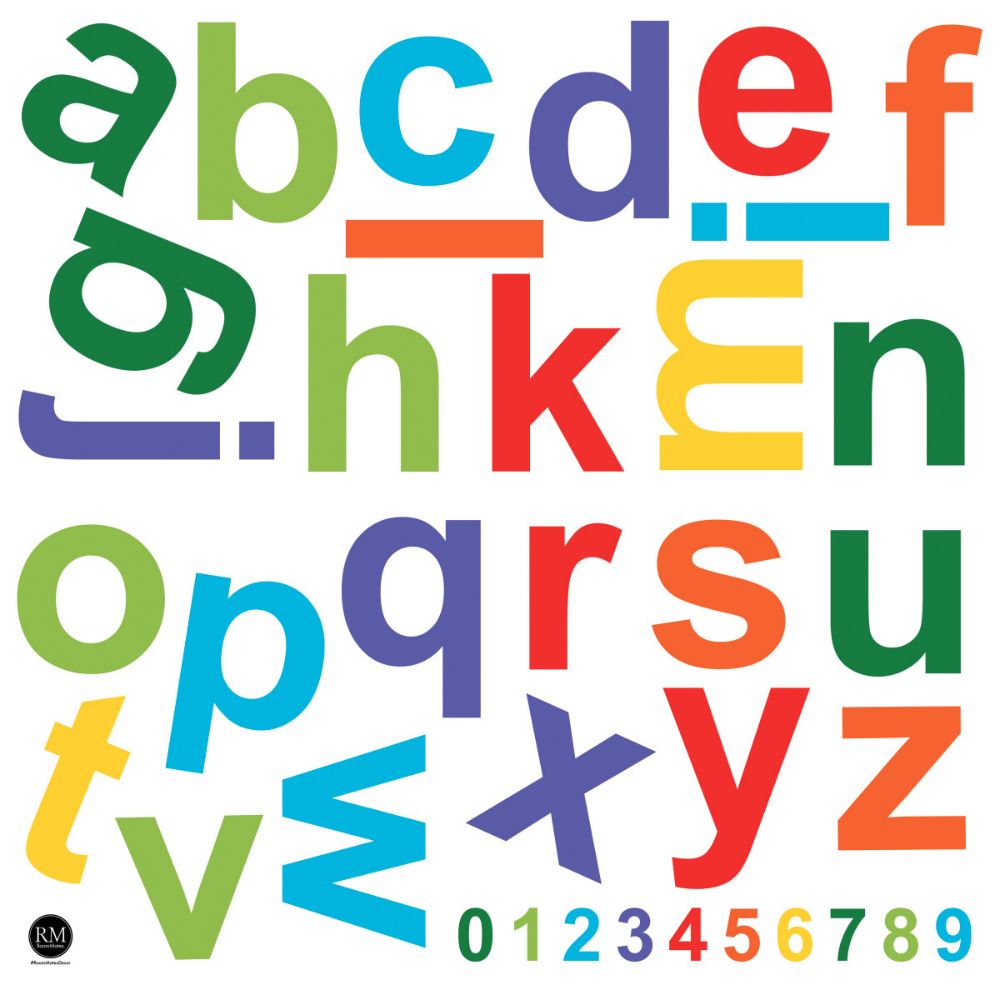 RoomMates by York RMK5394GM RoomMates Colorful Lowercase Alphabet Giant Peel & Stick Wall Decals in Red, Yellow, Blue, Green, Purple