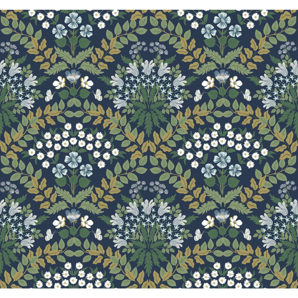 York RP7324 Rifle Paper Co. Second Edition Bramble Wallpaper in Navy Blue, Green