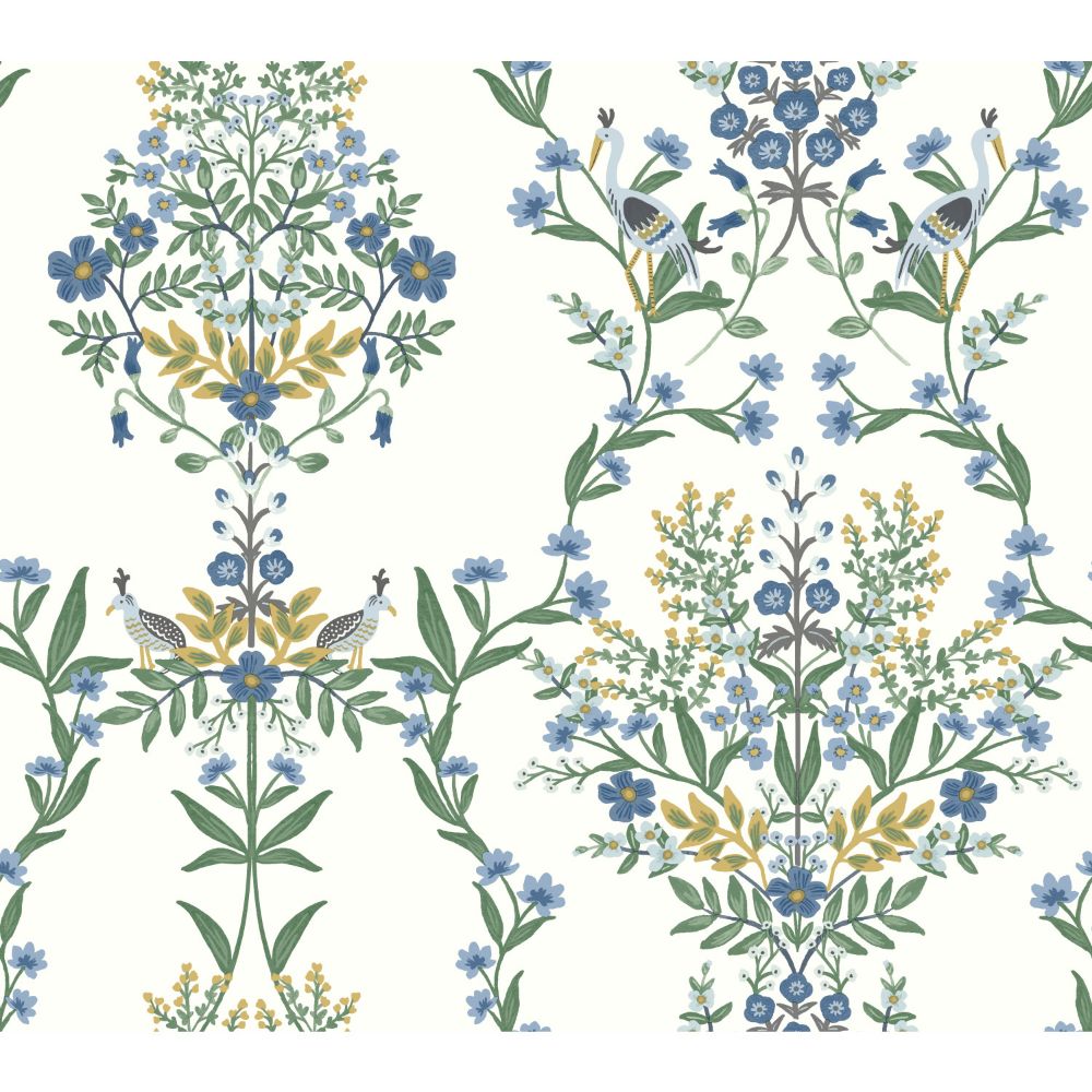 York RP7330 Rifle Paper Co. Second Edition Luxembourg Wallpaper in White, Blue