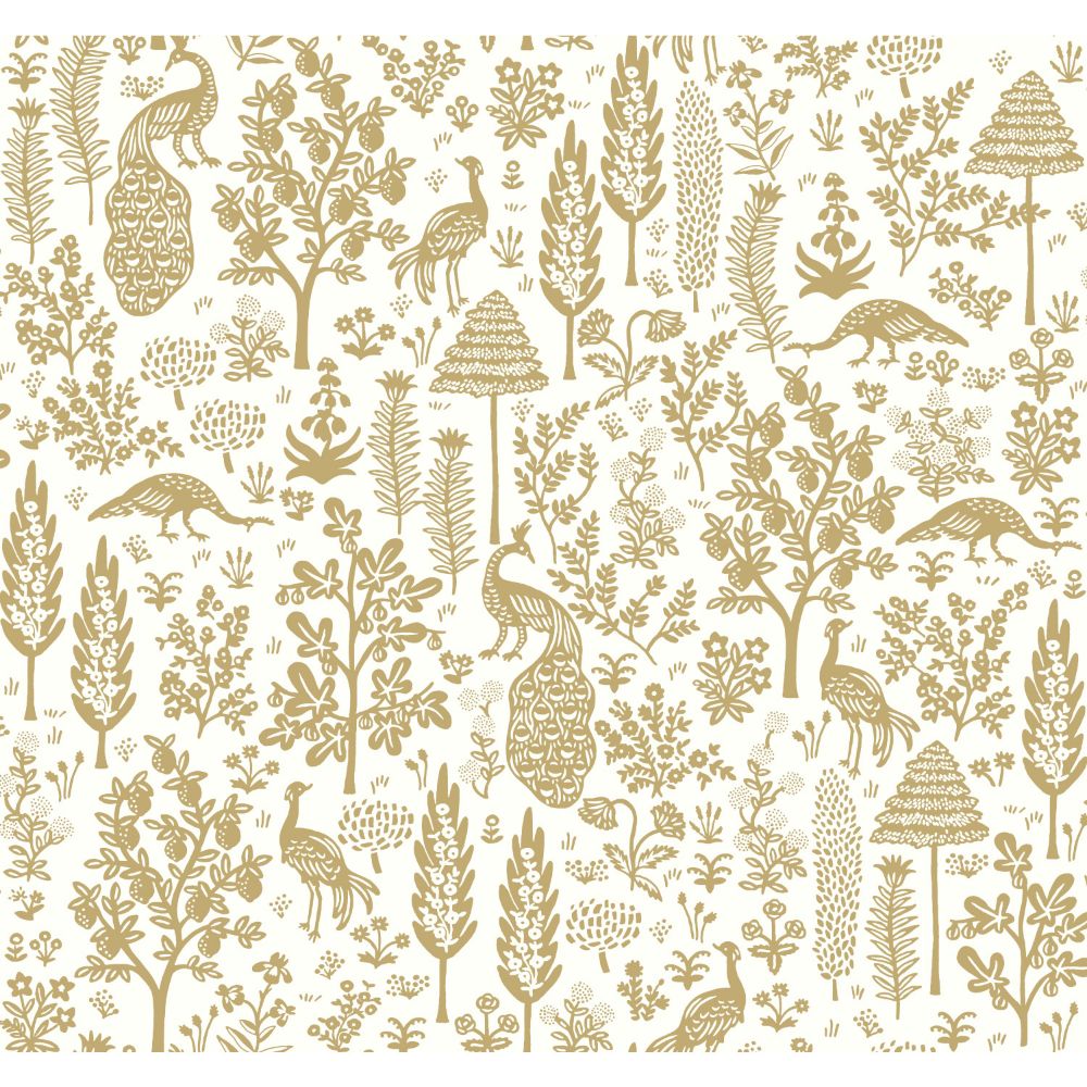 York RP7371 Rifle Paper Co. Second Edition Menagerie Toile Wallpaper in White & Metallic Gold