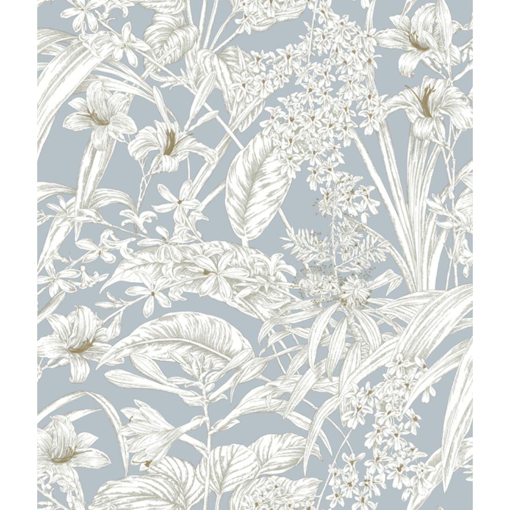 York RT7884 Toile Resource Library Blue & Taupe Orchid Conservatory Toile Wallpaper