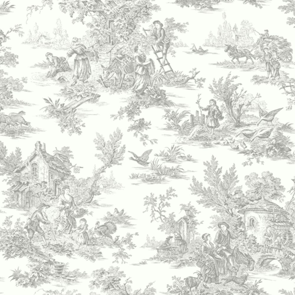 York RT7940 Toile Resource Library Grey Campagne Toile Wallpaper