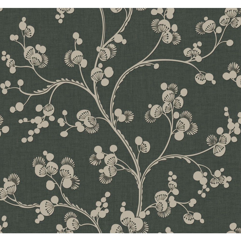 York SS2502 Silhouettes Dahlia Trail Wallpaper in Black/Taupe