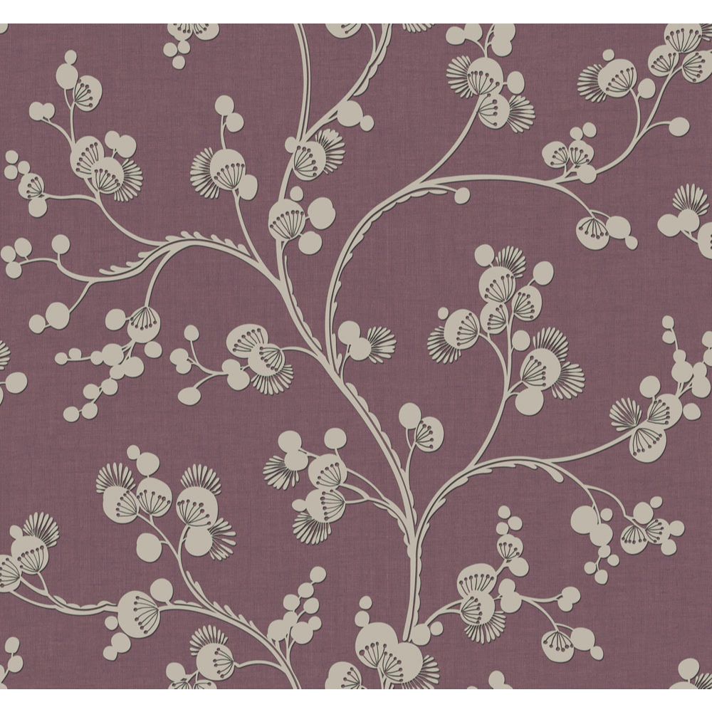 York SS2504 Silhouettes Dahlia Trail Wallpaper in Mulberry