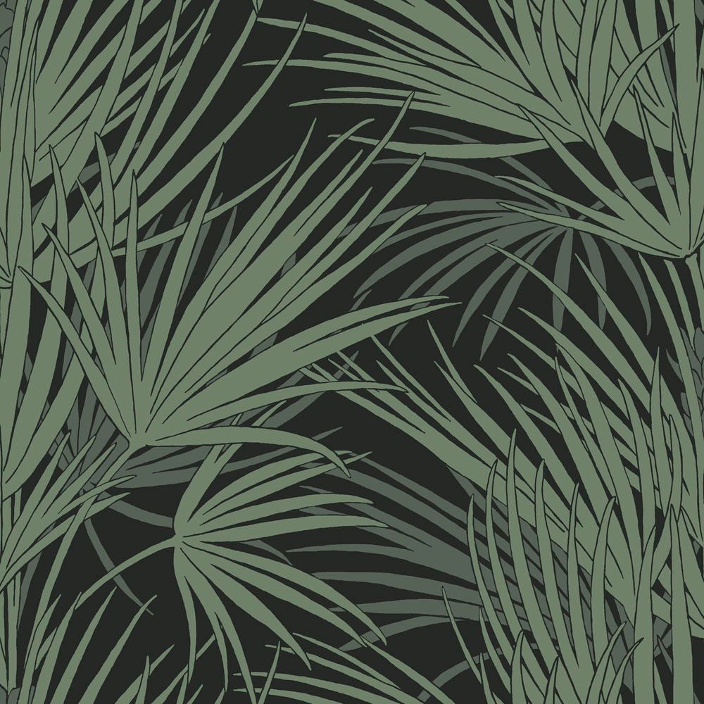 York SS2542 Silhouettes Palmetto Wallpaper in Black/Green