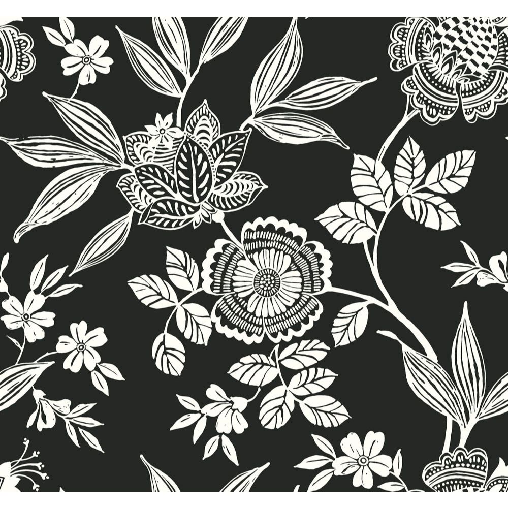 York SS2557 Silhouettes Wood Cut Jacobean Wallpaper in Black/White