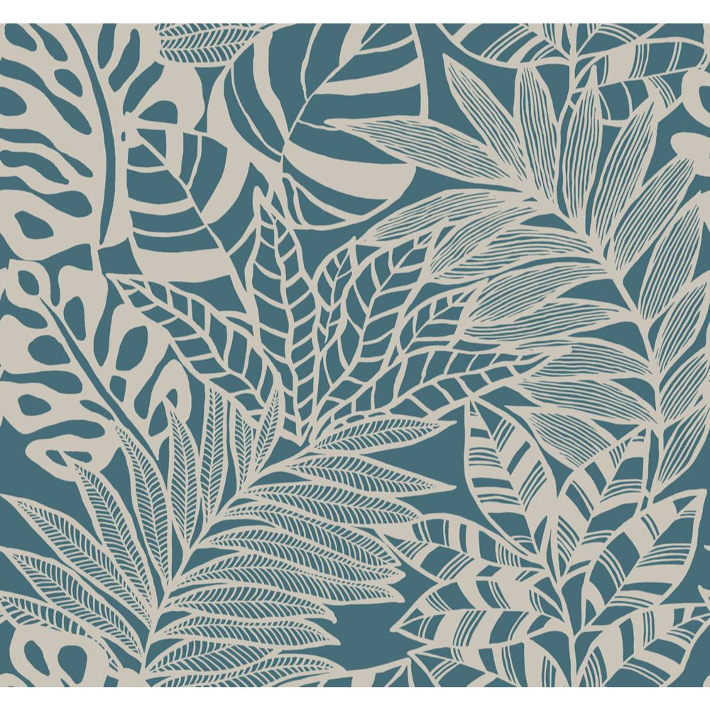 York SS2572 Silhouettes Jungle Leaves Wallpaper in Teal