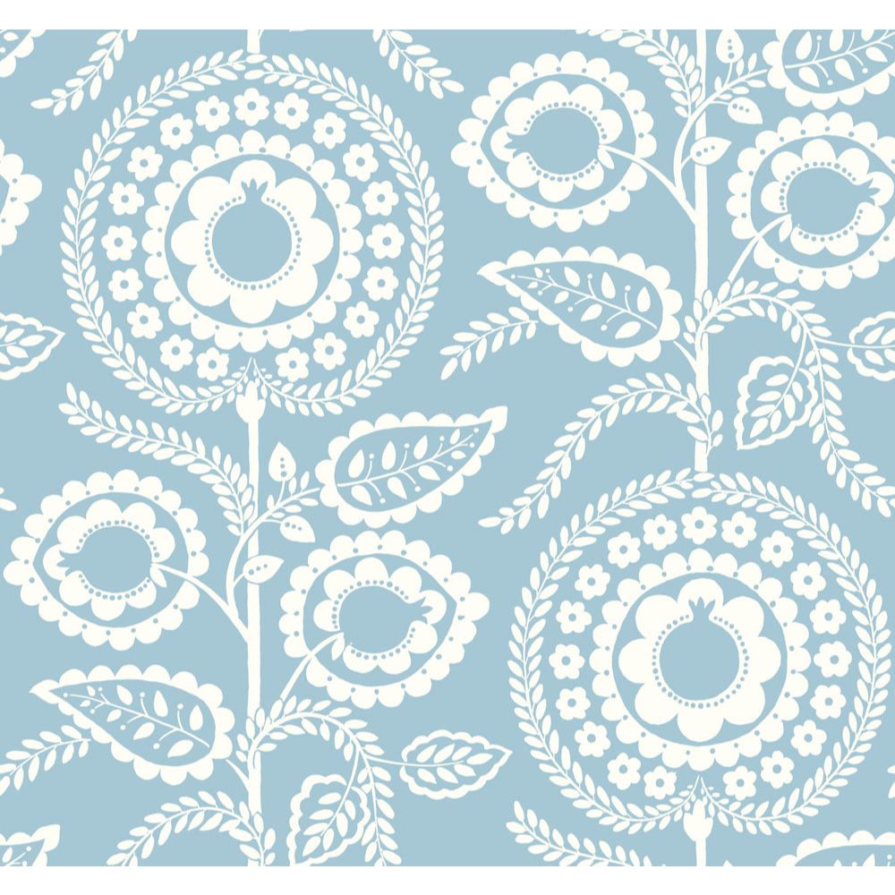 York SS2580 Silhouettes Pomegranate Bloom Wallpaper in Blue