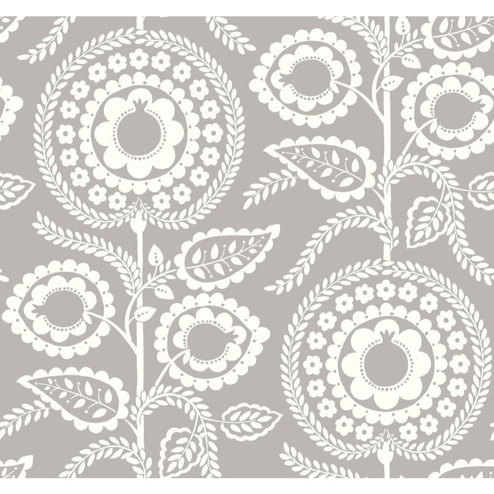 York SS2582 Silhouettes Pomegranate Bloom Wallpaper in Gray