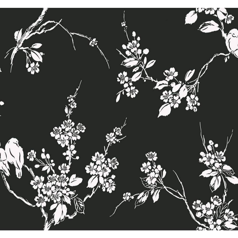 York SS2589 Silhouettes Imperial Blossoms Branch Wallpaper in Black/White