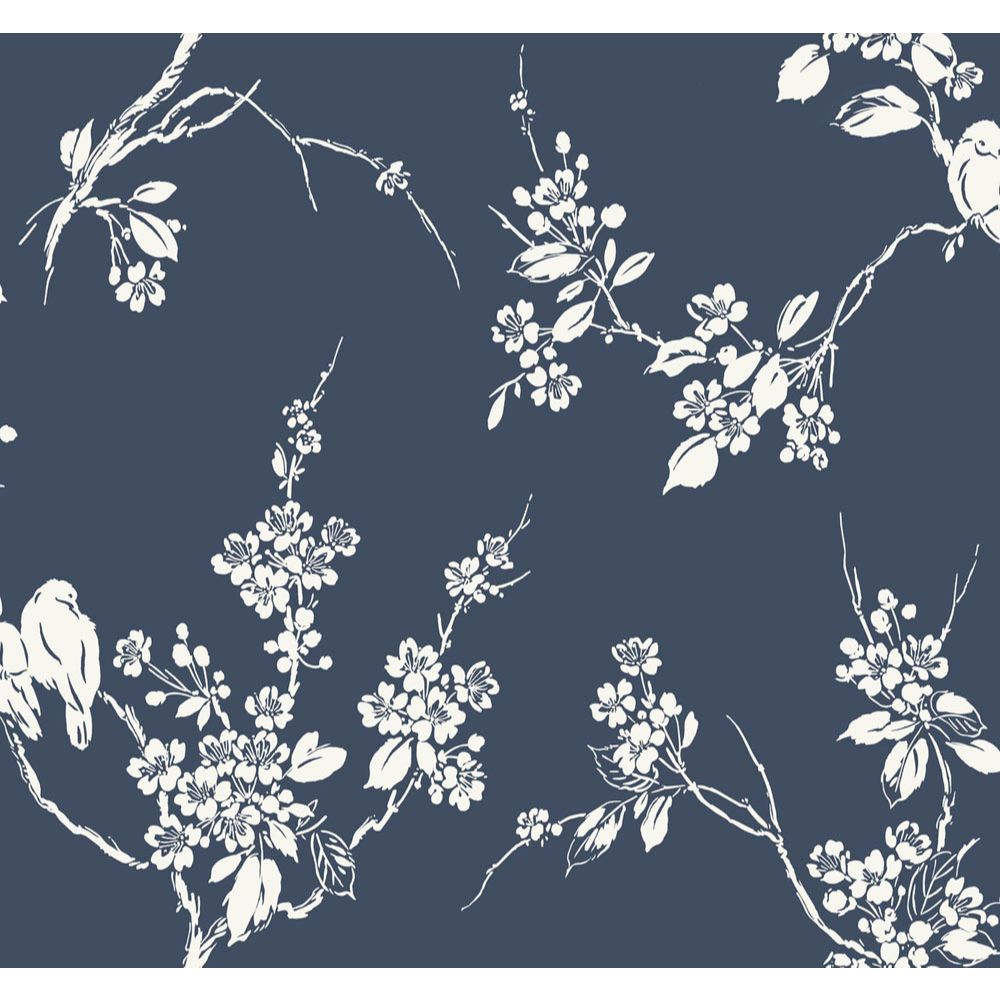 York SS2592 Silhouettes Imperial Blossoms Branch Wallpaper in Navy