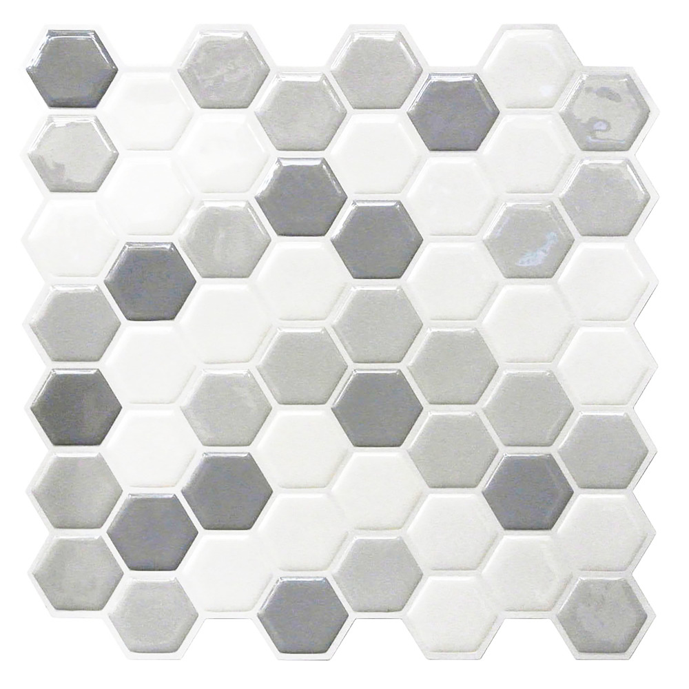 RoomMates by York TIL4278FLT Gray Hexagon Tile Peel And Stick Backsplash In Gray; White