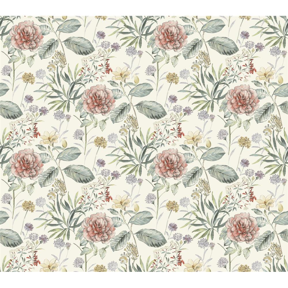 York Wallcoverings TL1919 Handpainted Traditionals Midsummer Floral Wallpaper in Coral