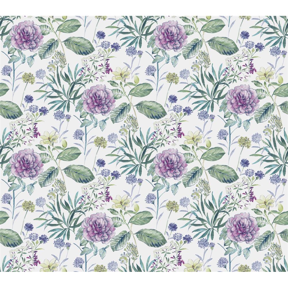 York Wallcoverings TL1920 Handpainted Traditionals Midsummer Floral Wallpaper in Violet
