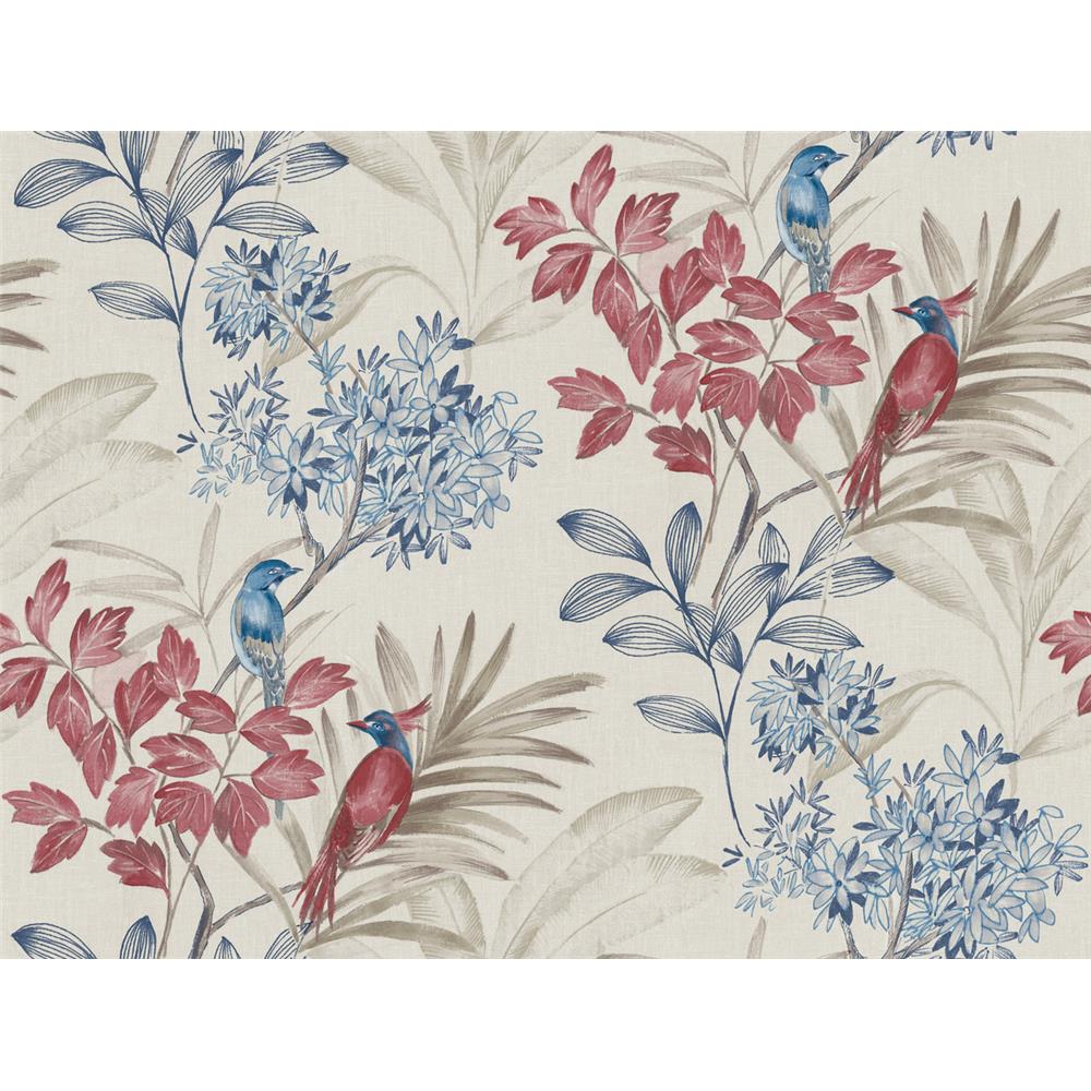 York Wallcoverings TL1925 Handpainted Handpainted Traditionals Songbird Wallpaper in Red/Blue