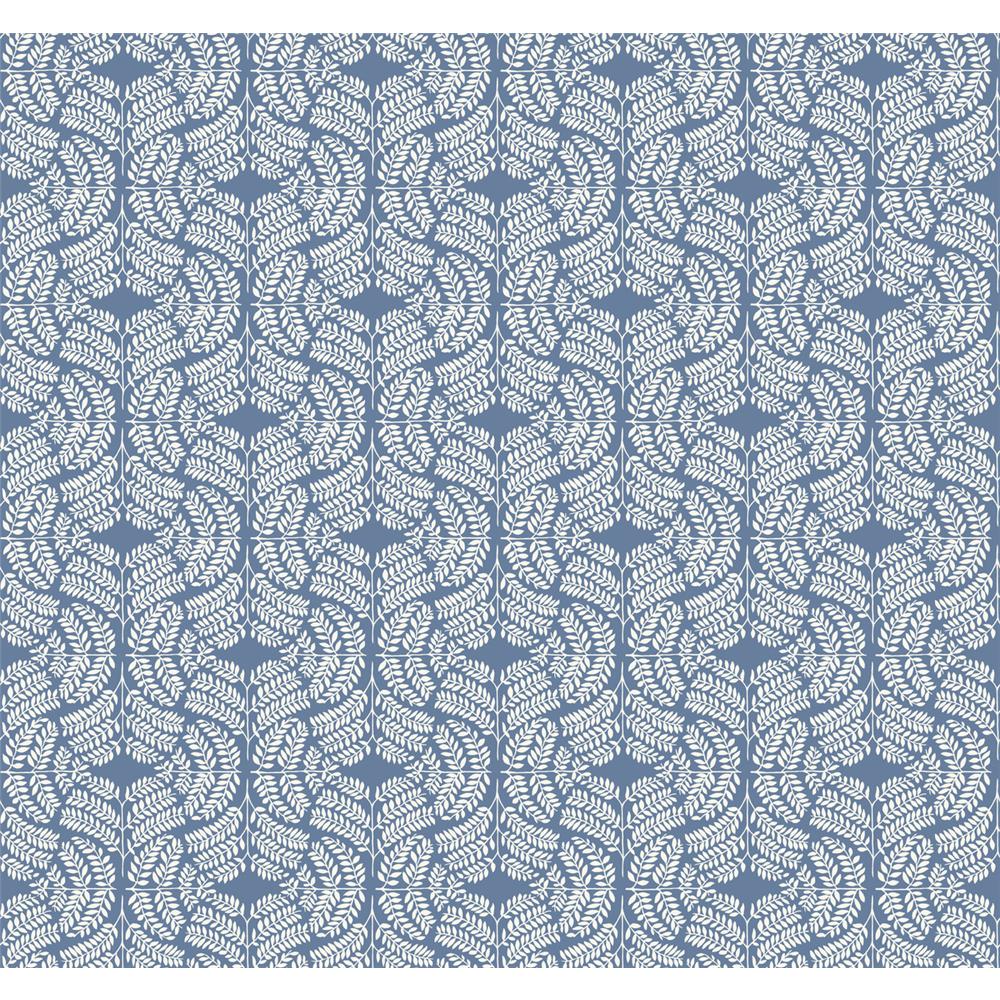 York Wallcoverings TL1942 Handpainted Traditionals Fern Tile Wallpaper in Blue