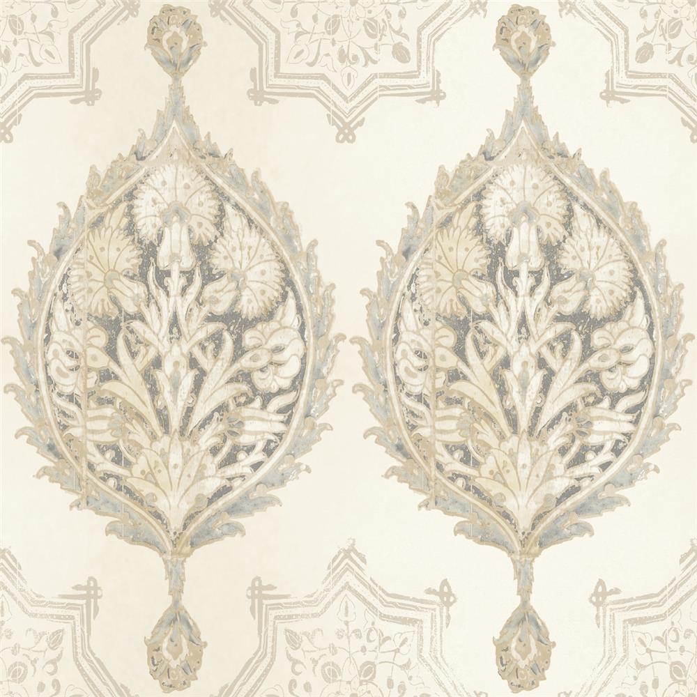 Inspired by Color by York Wallcoverings VE7023 Grey Henna Palm Ogee Wallpaper