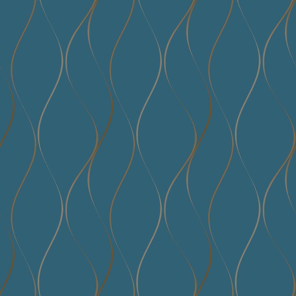 York Designer Series Y6201402 Dazzling Dimensions Wavy Stripe Copper Parisian Blue Gold Contemporary