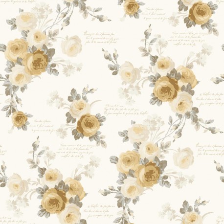 York Designer MH1527 Magnolia Home Heirloom Rose Removable Wallpaper in yellow/gray/white