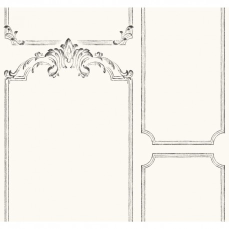 York Designer MH1533 Magnolia Home French Panel Removable Wallpaper in white/black