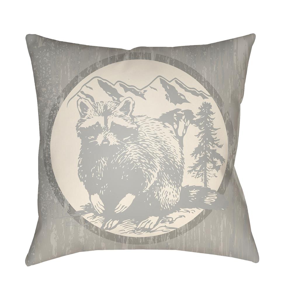 Artistic Weavers LGCB2003 Lodge Cabin Raccoon Ridge Pillow Poly Filled 16" x 16" in Light Gray