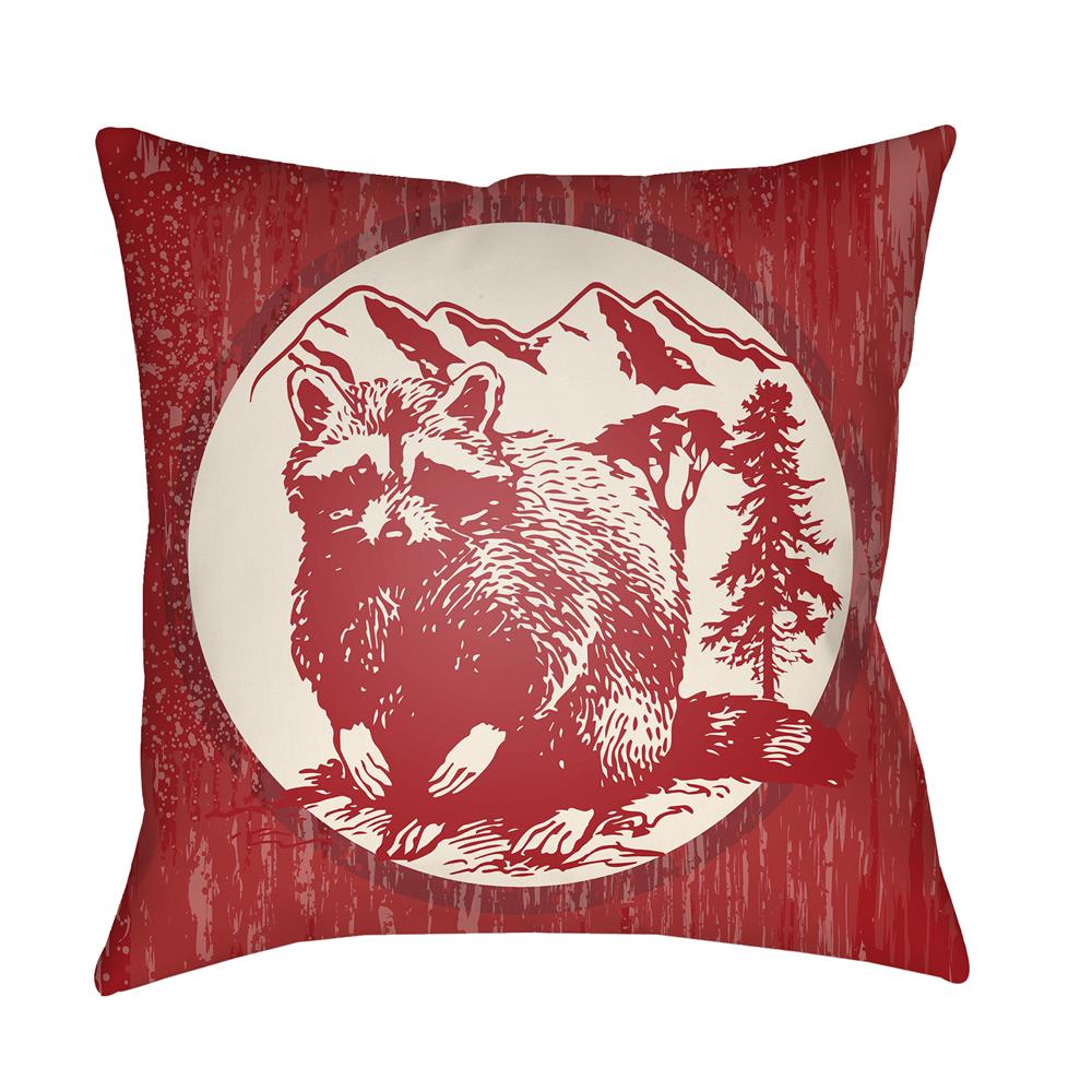 Artistic Weavers LGCB2005 Lodge Cabin Raccoon Ridge Pillow Poly Filled 16" x 16" in Crimson Red