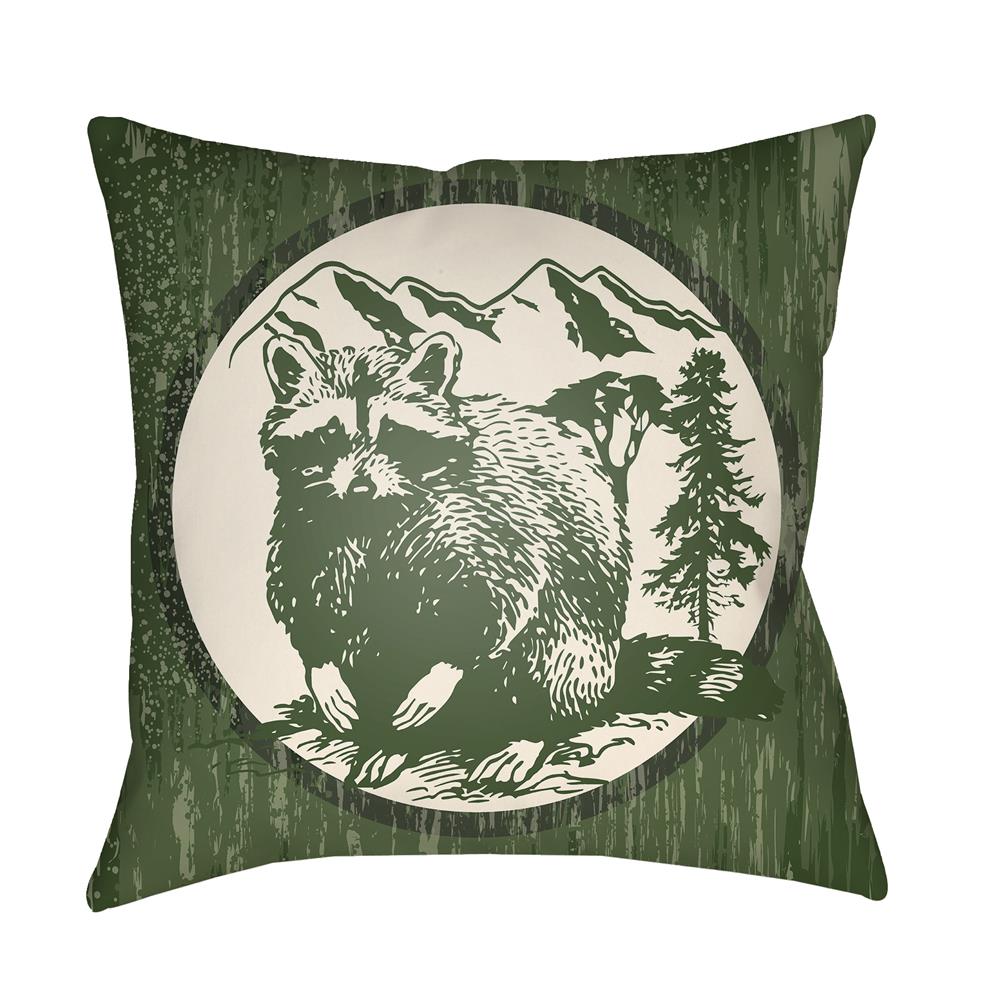 Artistic Weavers LGCB2008 Lodge Cabin Raccoon Ridge Pillow Poly Filled 20" x 20" in Forest Green