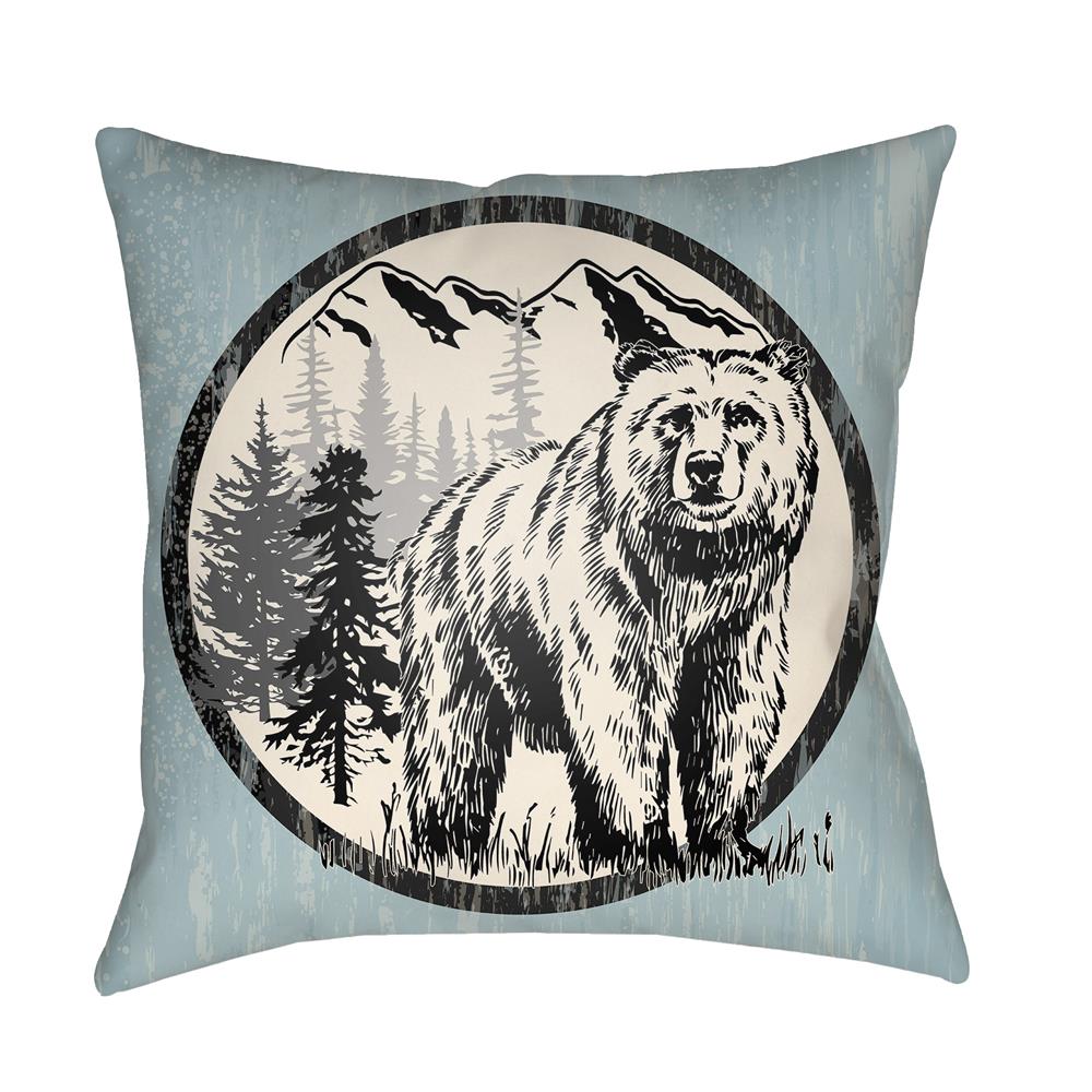 Artistic Weavers LGCB2010 Lodge Cabin Bear Pillow Poly Filled 16" x 16" in Light Blue
