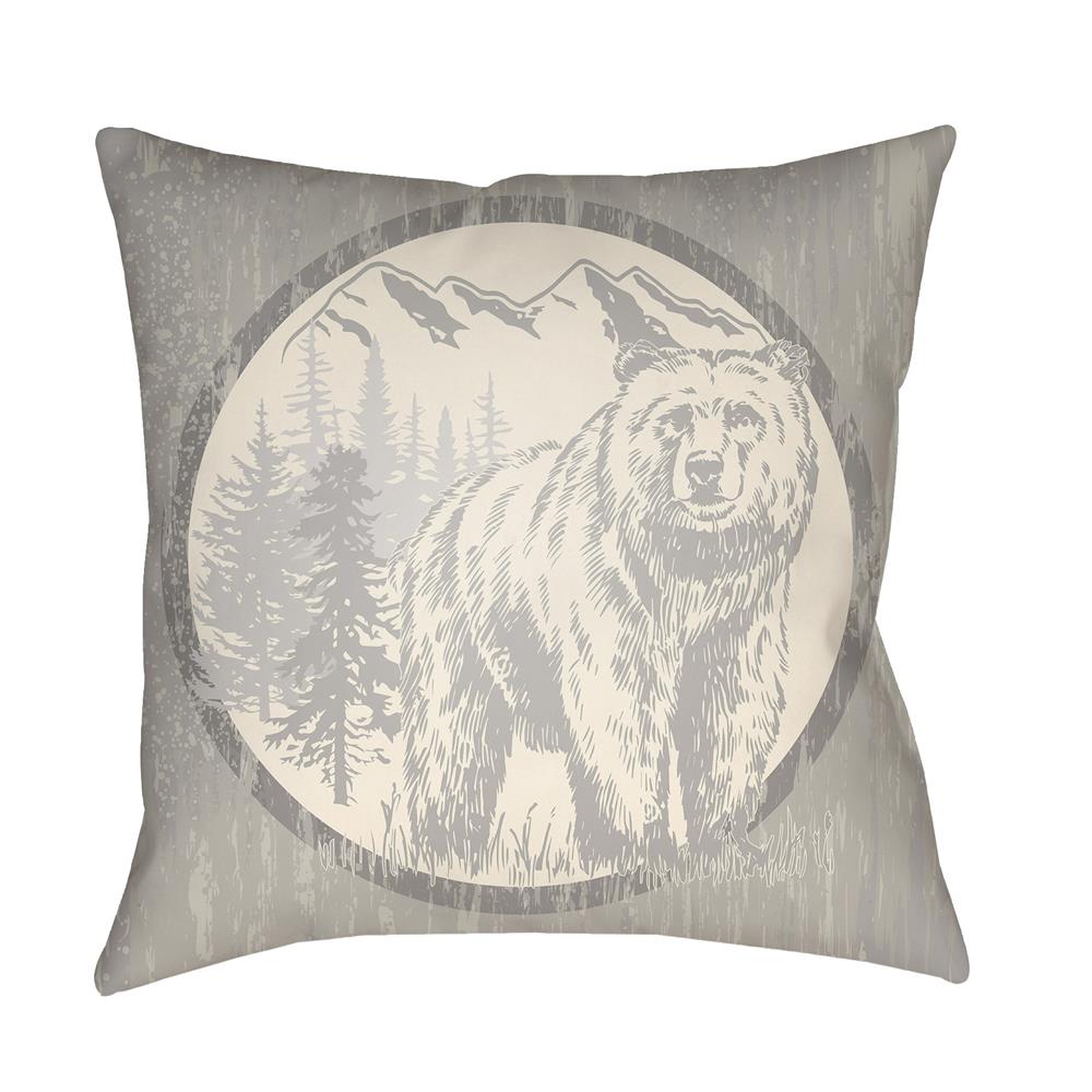Artistic Weavers LGCB2014 Lodge Cabin Bear Pillow Poly Filled 20" x 20" in Light Gray