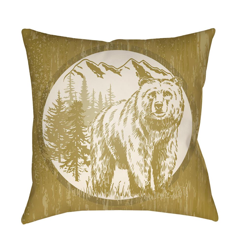 Artistic Weavers LGCB2015 Lodge Cabin Bear Pillow Poly Filled 16" x 16" in Mustard