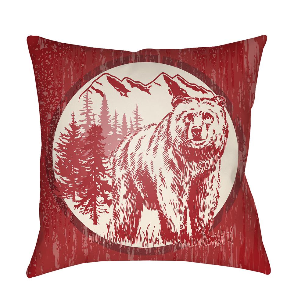 Artistic Weavers LGCB2016 Lodge Cabin Bear Pillow Poly Filled 16" x 16" in Crimson Red