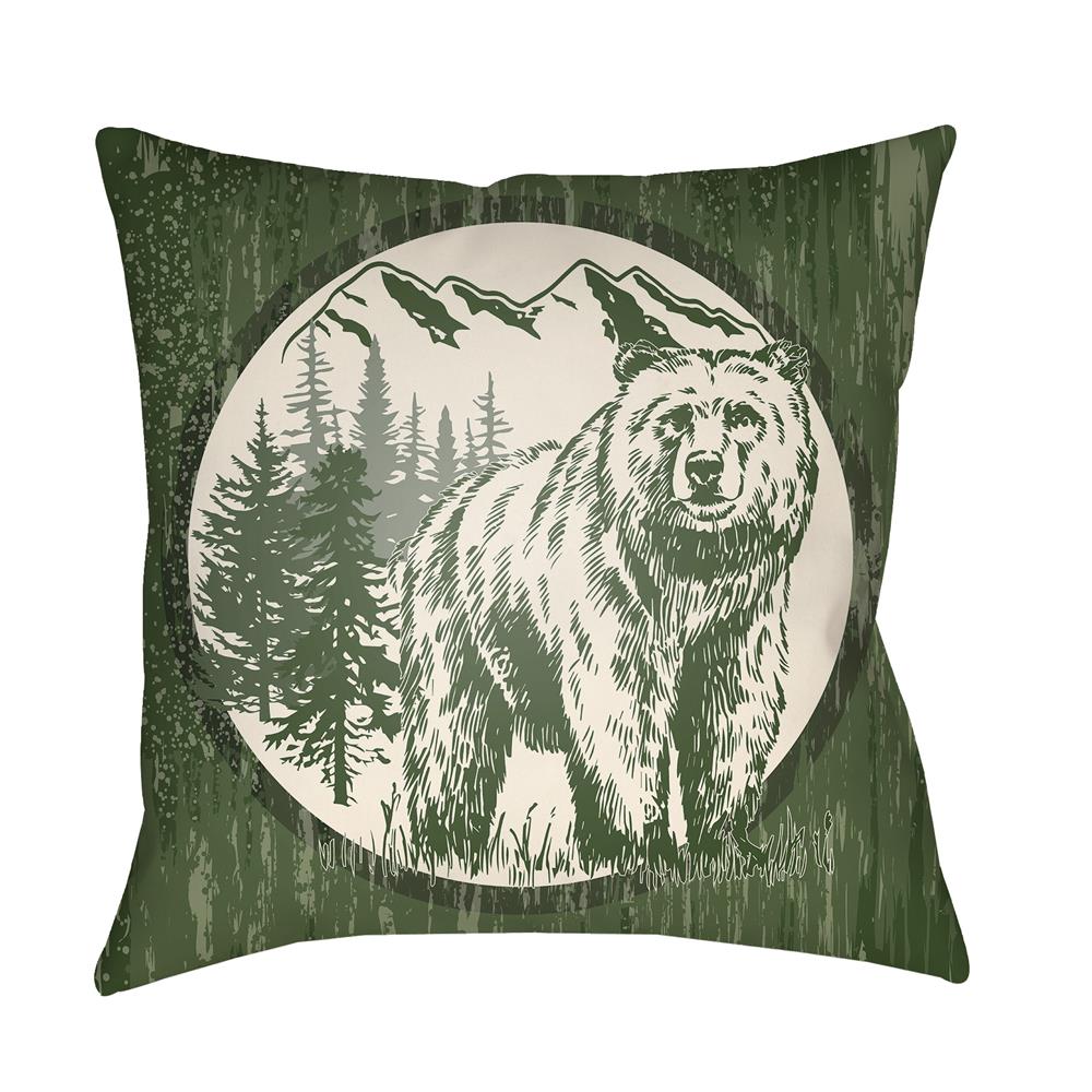Artistic Weavers LGCB2018 Lodge Cabin Bear Pillow Poly Filled 20" x 20" in Forest Green