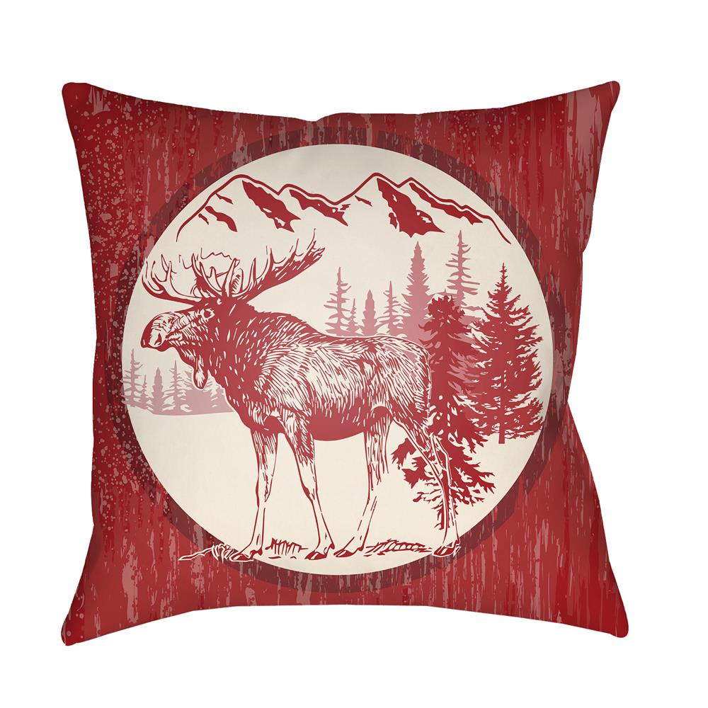 Artistic Weavers LGCB2021 Lodge Cabin Moose Pillow Poly Filled 16" x 16" in Crimson Red