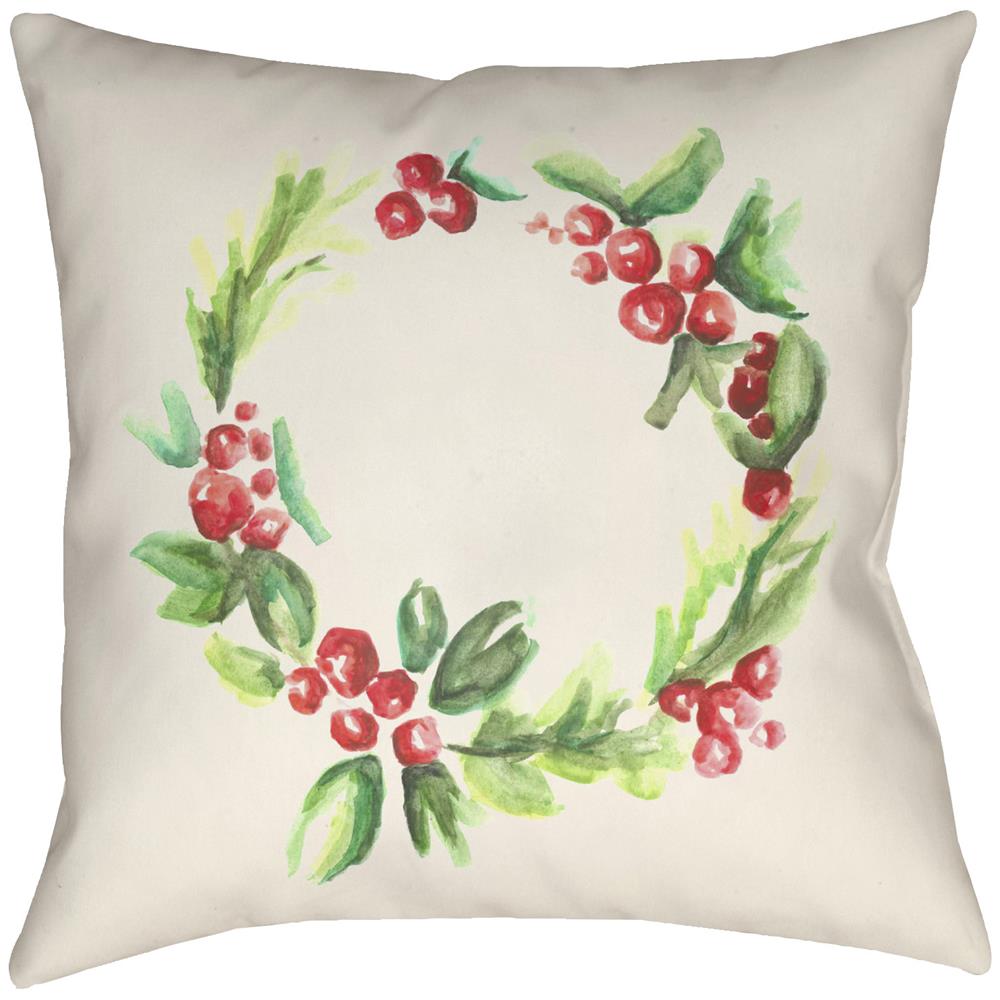 Artistic Weavers LGCB2079 Lodge Cabin Wreath Pillow Poly Filled 16" x 16" in Crimson Red