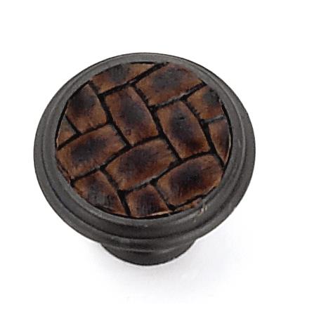 Laurey 12091 1 1/8" Churchill Round Knob-Oil-Rubbed Bronze/Brown Leather Insert in the Churchill collection