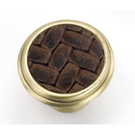 Laurey 12094 1 1/8" Churchill Round Knob-Satin Brass/Saddle Brown Leather Insert in the Churchill collection