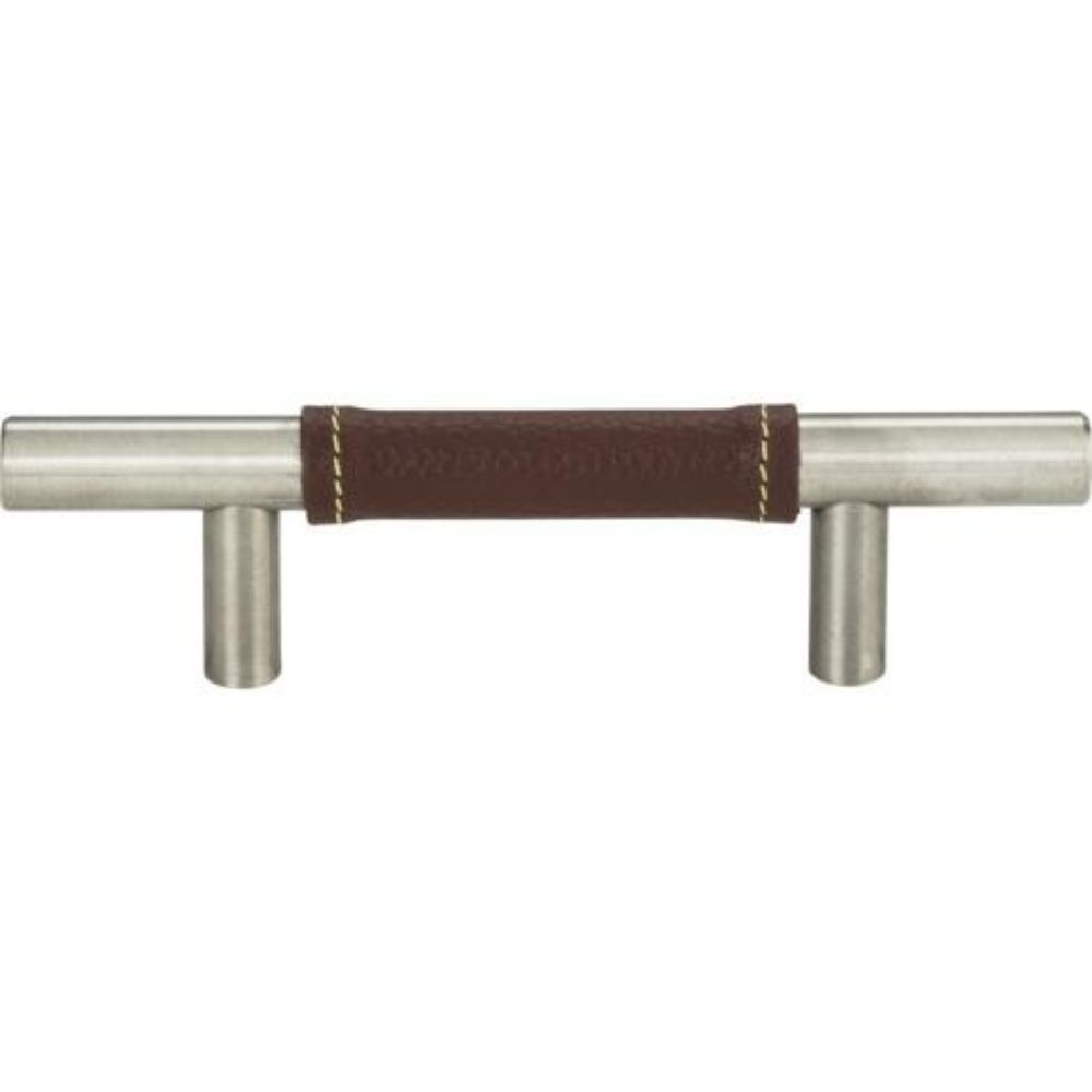 Atlas Homewares 280-OW-BRN Zanzibar Brown Leather Pull 3 Inch (c-c) Brushed Nickel