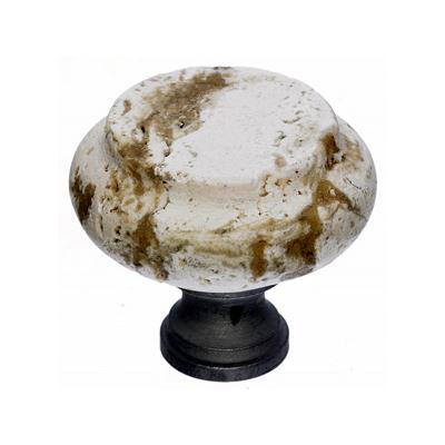 Top Knobs M132C - Tumbled Travertine 1 3/8 with Chrome base - Chateau Collection 