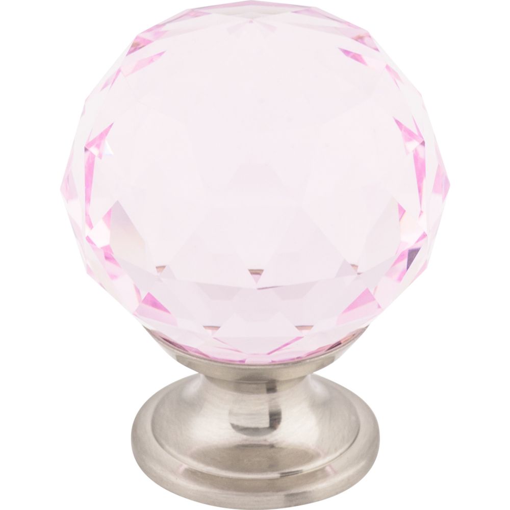 Top Knobs TK118BSN Pink Crystal Knob 1 3/8" w/ Brushed Satin Nickel Base