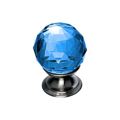 Top Knobs TK123BSN Blue Crystal Knob 1 1/8" w/ Brushed Satin Nickel Base