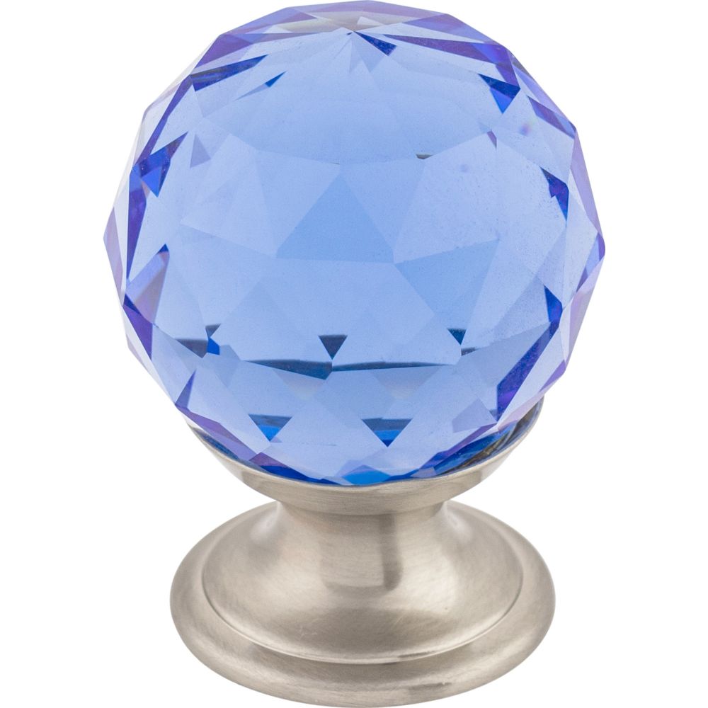 Top Knobs TK123BSN Blue Crystal Knob 1 1/8" w/ Brushed Satin Nickel Base
